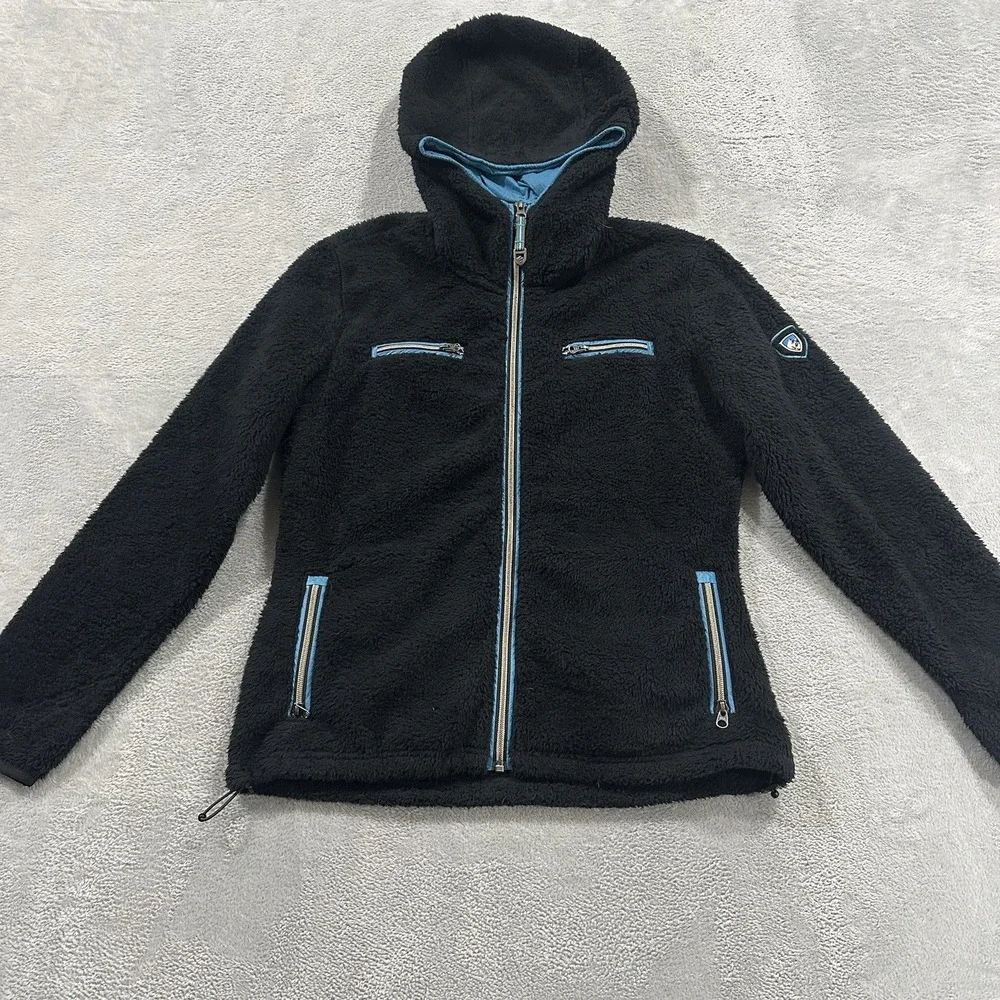 Kuhl Sherpa Fleece Full Zip Hooded Jacket Women's M Black Full Activewear